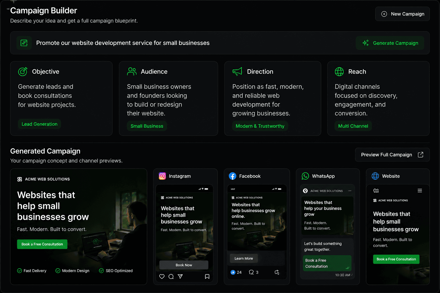 Campaign builder interface